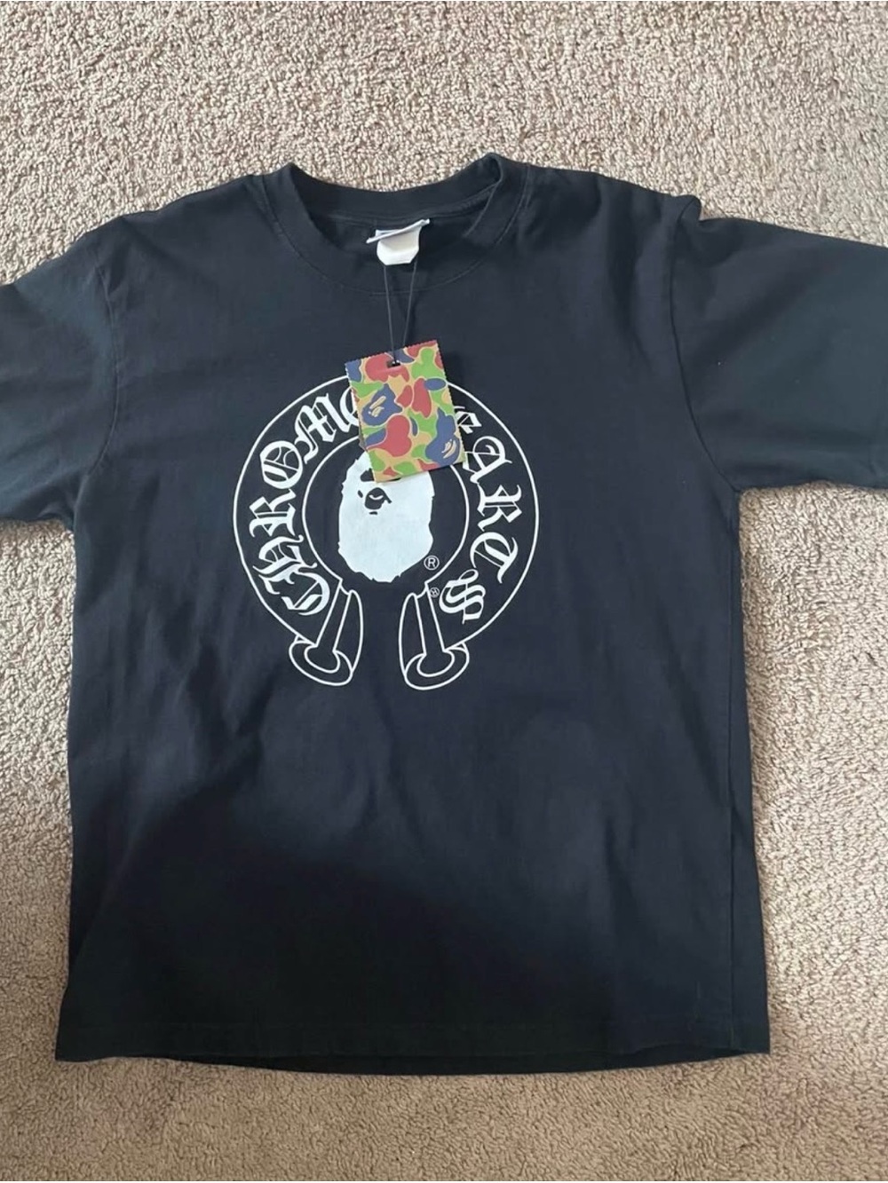 Bape Black Short Sleeve Tee with White Ape Head Logo